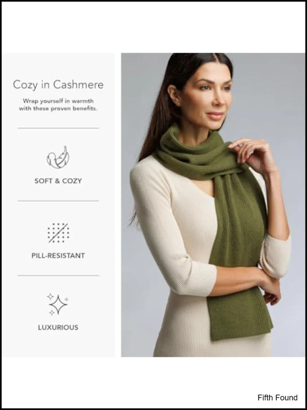 100% Cashmere Ribbed Knit Winter Scarf Cold Weather Wrap
